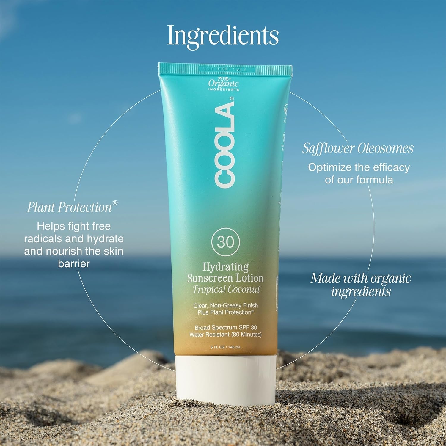 COOLA Hydrating Sunscreen Lotion SPF 30 Tropical Coconut 148ml | Organic, Reef-Friendly Sun Protection for Body